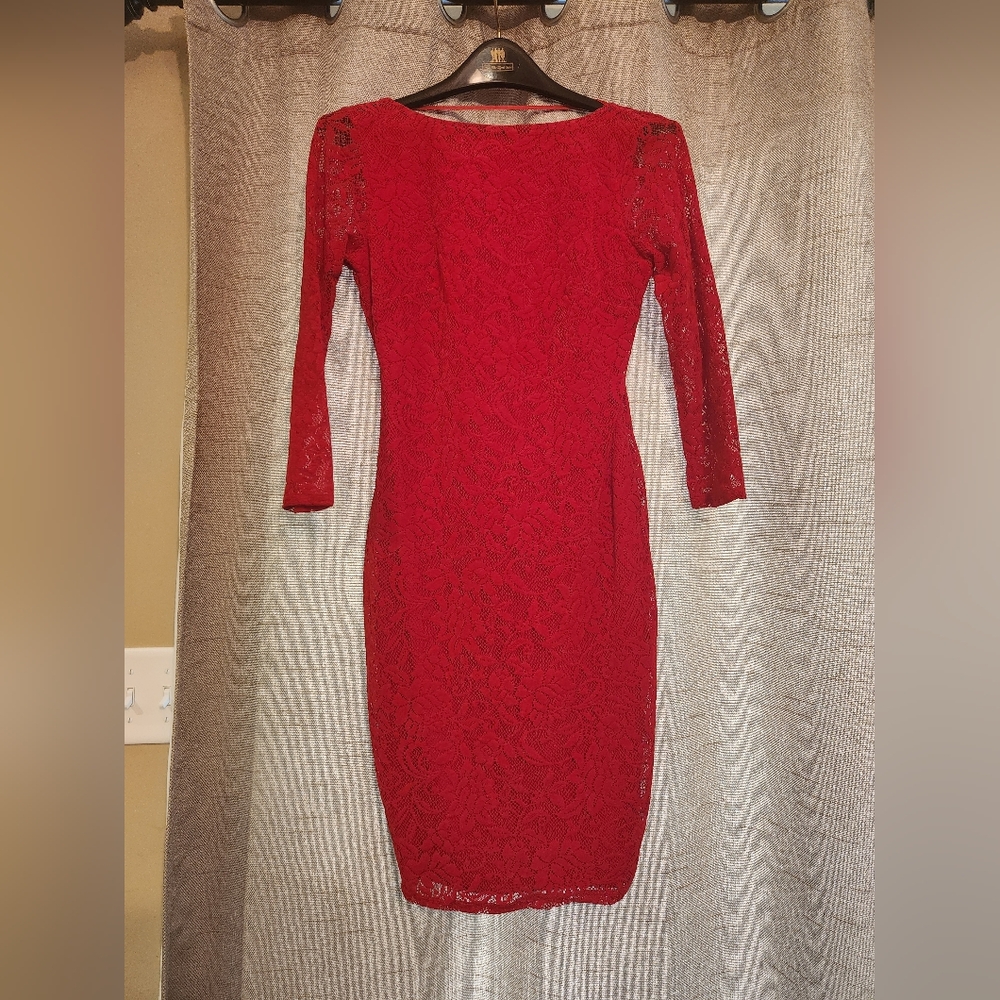 Red Mesh Cocktail/Party Dress - Moda - Small